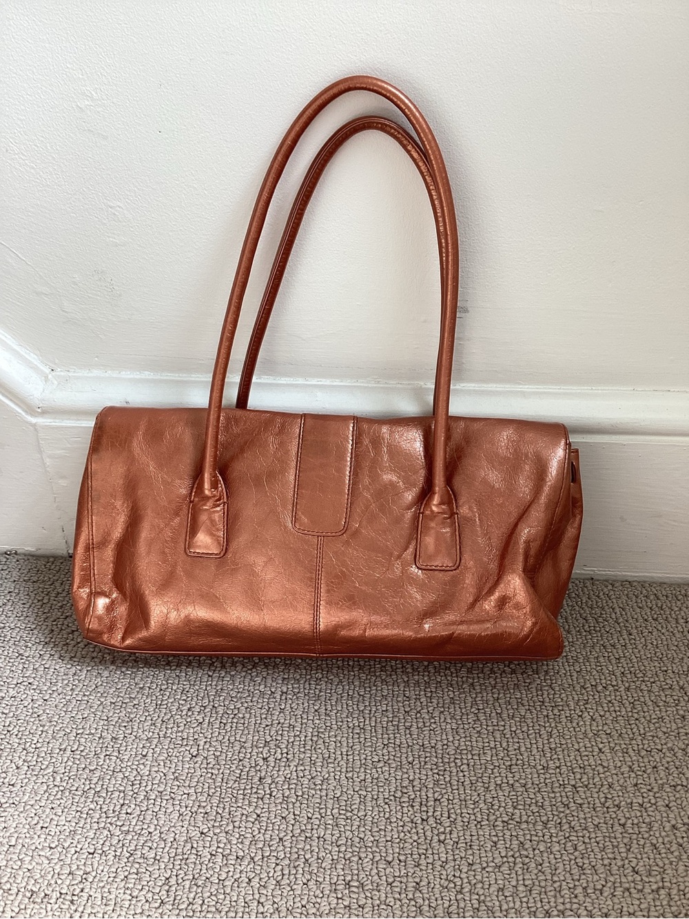 Metallic HOBO Brand Copper Leather Shoulder Bag with Buckle Detail - Picture 2 of 8